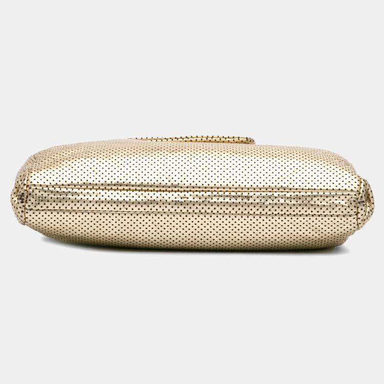 Pre Owned Chanel Gold Perforated Crackled Metallic Calfskin Drill Tote