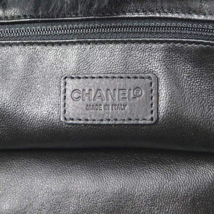 Pre Owned Chanel Black Fur Leather Chain Tote Bag