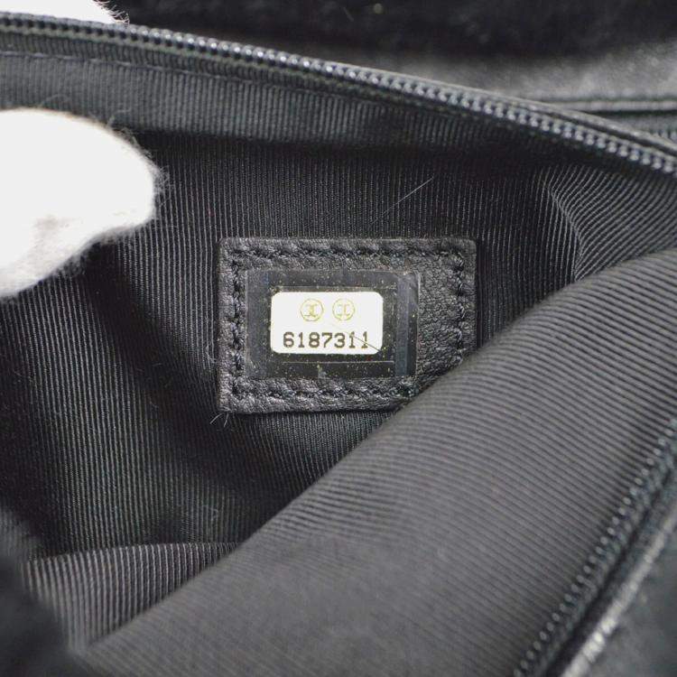 Pre Owned Chanel Black Fur Leather Chain Tote Bag