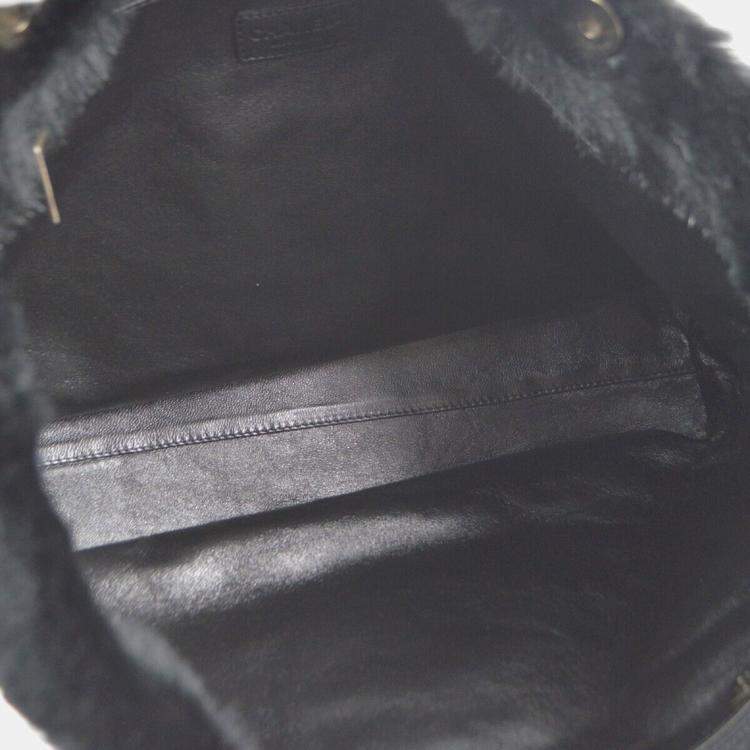 Pre Owned Chanel Black Fur Leather Chain Tote Bag