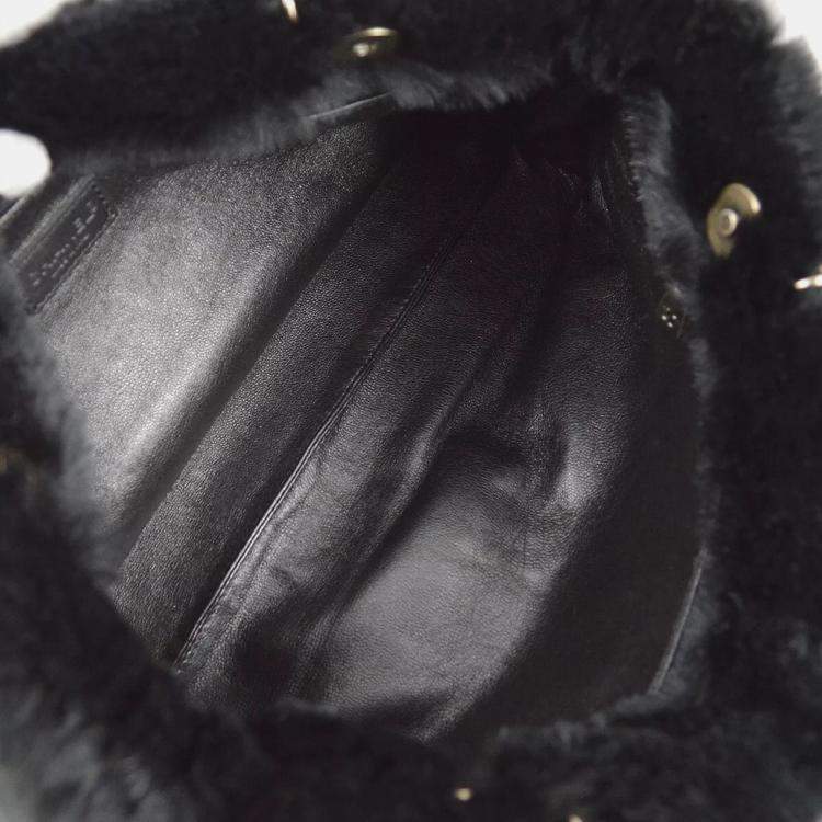Pre Owned Chanel Black Fur Tote Handbag