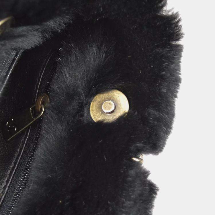 Pre Owned Chanel Black Fur Tote Handbag