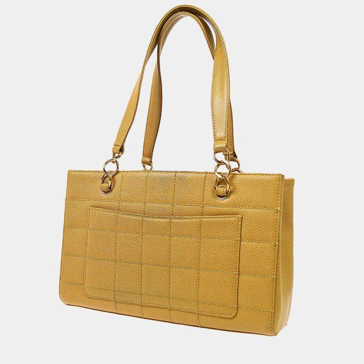 Pre Owned Chanel Beige Calfskin Wild Stitch Choco Bar Chain Tote Bag