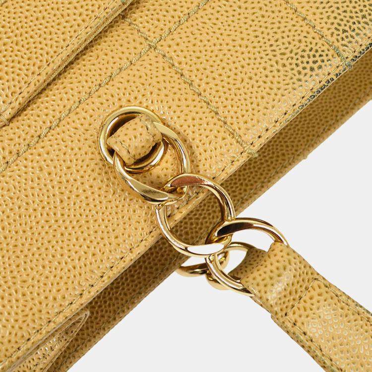 Pre Owned Chanel Beige Calfskin Wild Stitch Choco Bar Chain Tote Bag