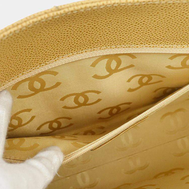 Pre Owned Chanel Beige Calfskin Wild Stitch Choco Bar Chain Tote Bag