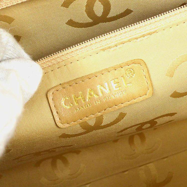 Pre Owned Chanel Beige Calfskin Wild Stitch Choco Bar Chain Tote Bag