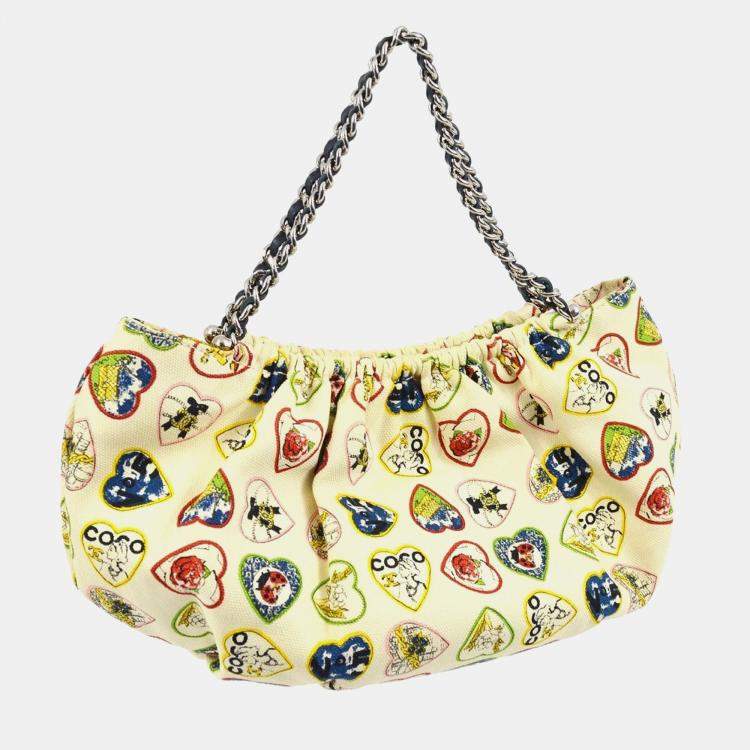 Pre Owned Chanel White Canvas Valentine Chain Handbag