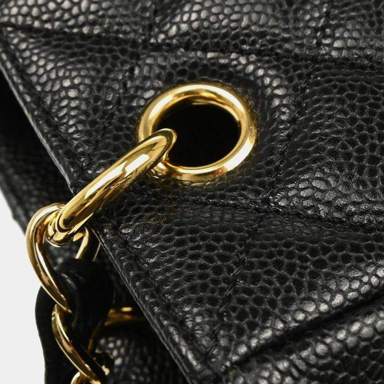 Pre Owned Chanel Black Calfskin Petite Shopping Tote PST Chain Handbag