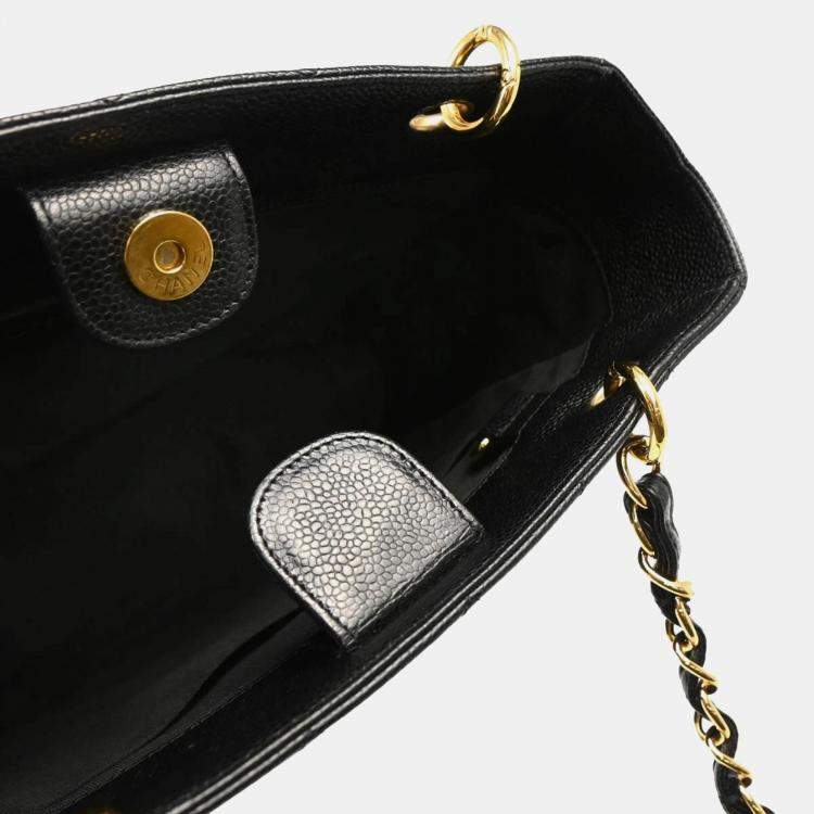 Pre Owned Chanel Black Calfskin Petite Shopping Tote Tote Bag