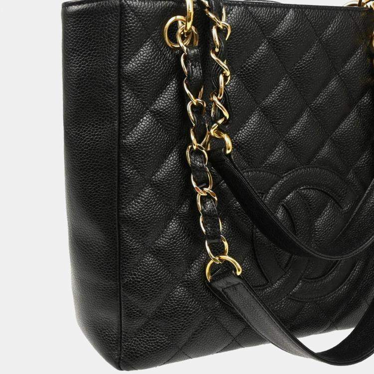 Pre Owned Chanel Black Calfskin Petite Shopping Tote Tote Bag