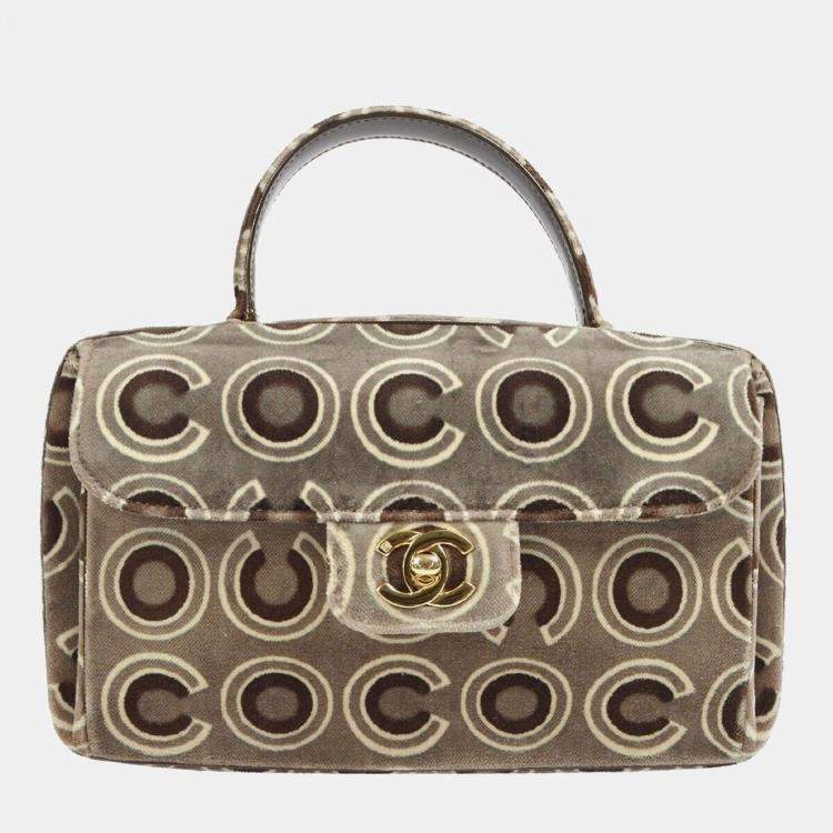 Pre Owned Chanel Grey Velvet Coco Top Handle Bag