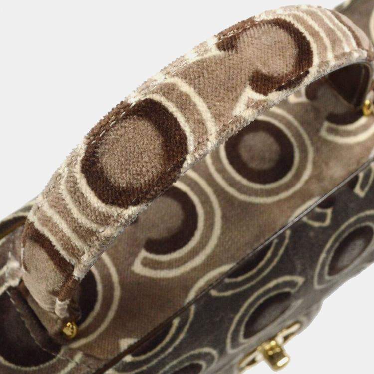 Pre Owned Chanel Grey Velvet Coco Top Handle Bag