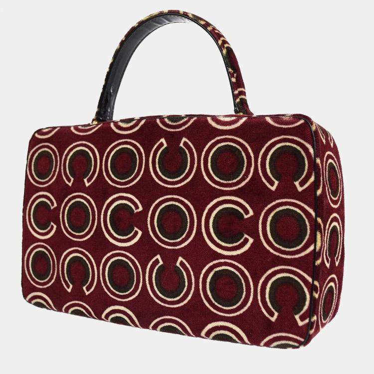 Pre Owned Chanel Bordeaux Velvet Coco Top Handle Bag