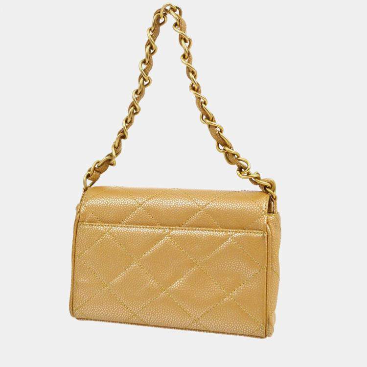 Pre Owned Chanel Beige Caviar Leather Chain Flap Bag