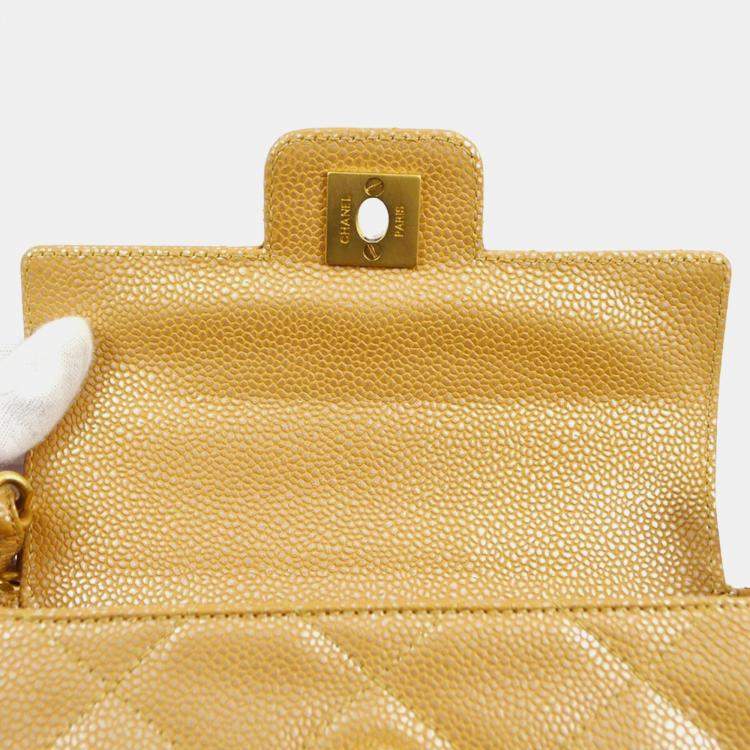 Pre Owned Chanel Beige Caviar Leather Chain Flap Bag