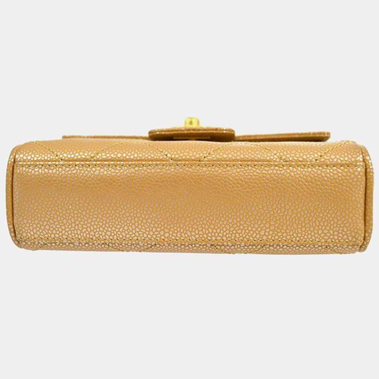 Pre Owned Chanel Beige Caviar Leather Chain Flap Bag