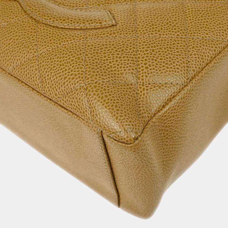 Pre Owned Chanel Beige Caviar Leather Petite Shopping Tote Bag
