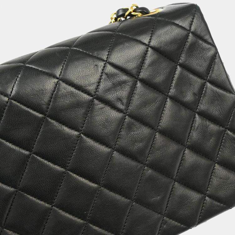Pre Owned Chanel Black Lambskin Classic Square Flap Shoulder Bag