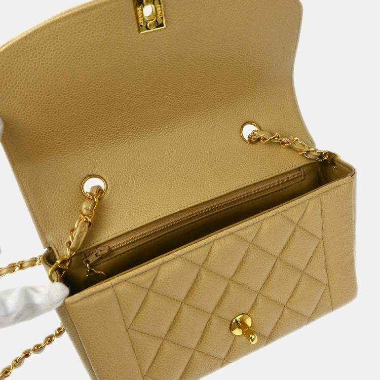 Pre Owned Chanel Beige Calfskin Small Diana Shoulder Bag