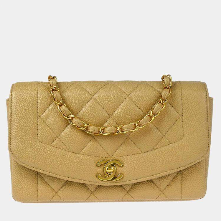 Pre Owned Chanel Beige Calfskin Small Diana Shoulder Bag