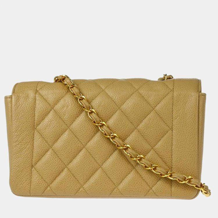 Pre Owned Chanel Beige Calfskin Small Diana Shoulder Bag