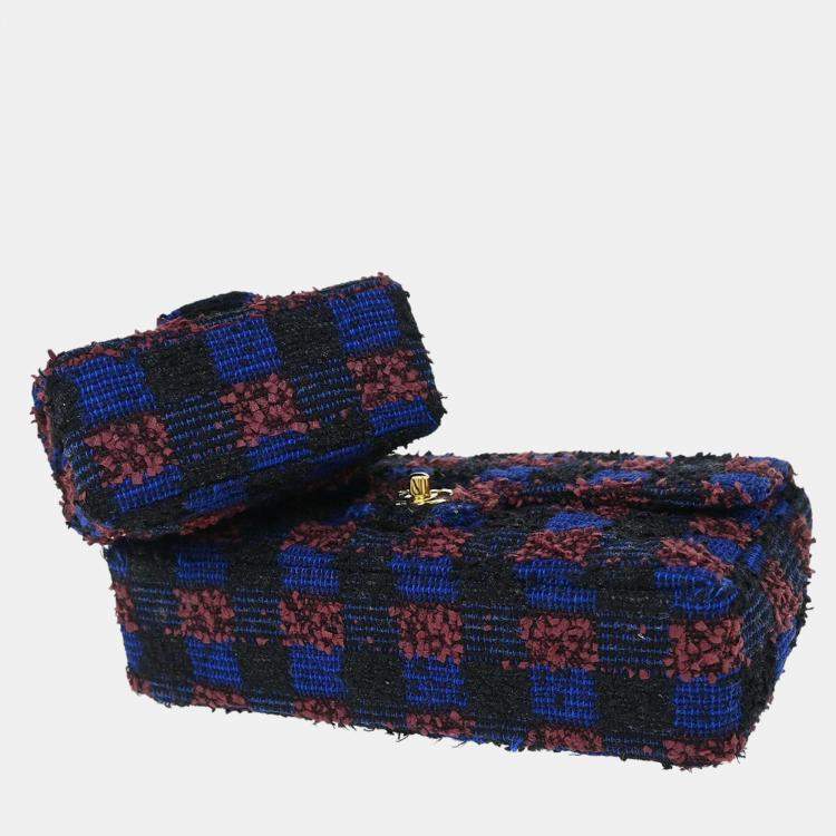 Pre Owned Chanel Blue Tweed Classic Single Flap Two-in-One Flap Bag Set 