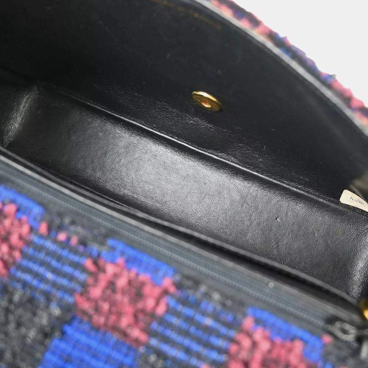 Pre Owned Chanel Blue Tweed Classic Single Flap Two-in-One Flap Bag Set 