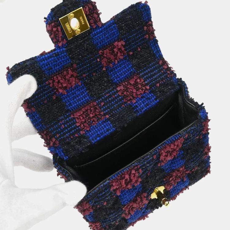 Pre Owned Chanel Blue Tweed Classic Single Flap Two-in-One Flap Bag Set 