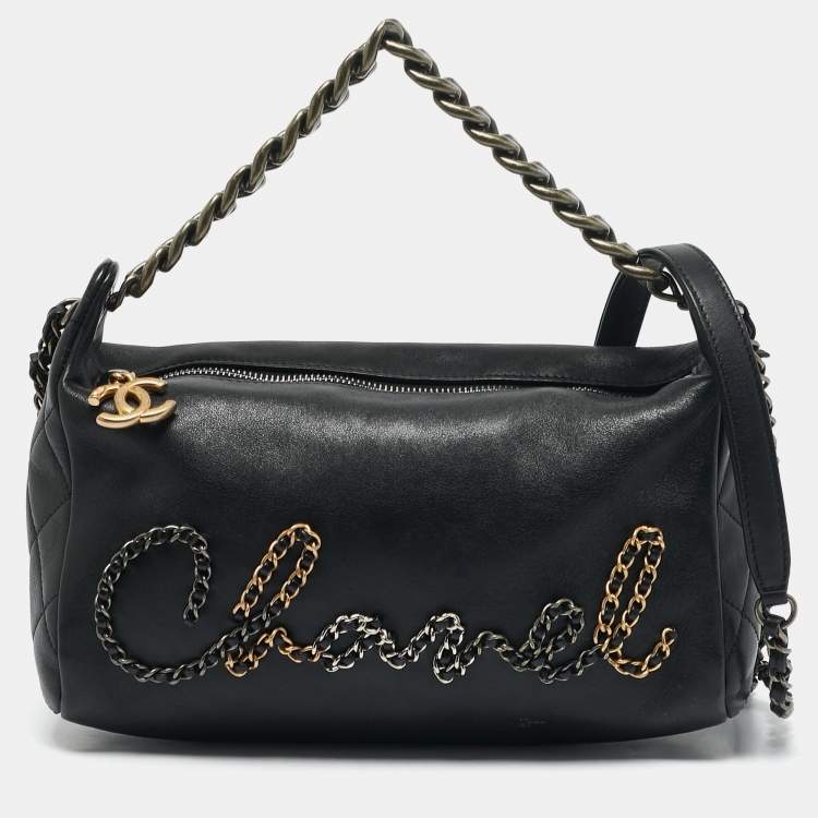 Pre Owned Chanel Black Leather Chain Signature Bag