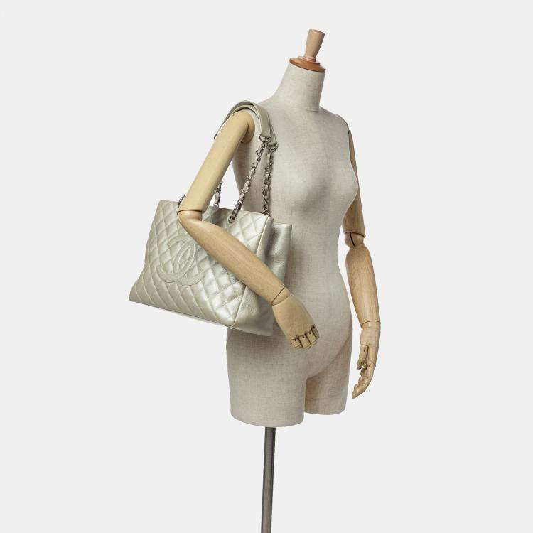 Pre Owned Chanel Gold Caviar Grand Shopping Tote