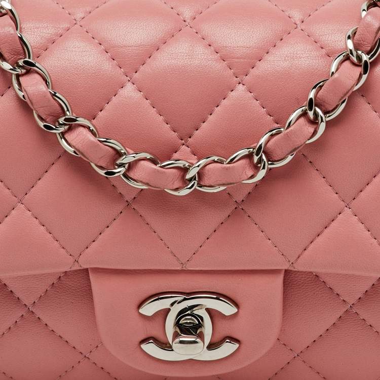 Pre Owned Chanel Pink Quilted Leather Mini Rectangle Classic Single Flap Bag