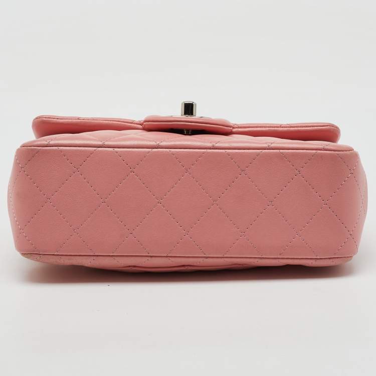 Pre Owned Chanel Pink Quilted Leather Mini Rectangle Classic Single Flap Bag