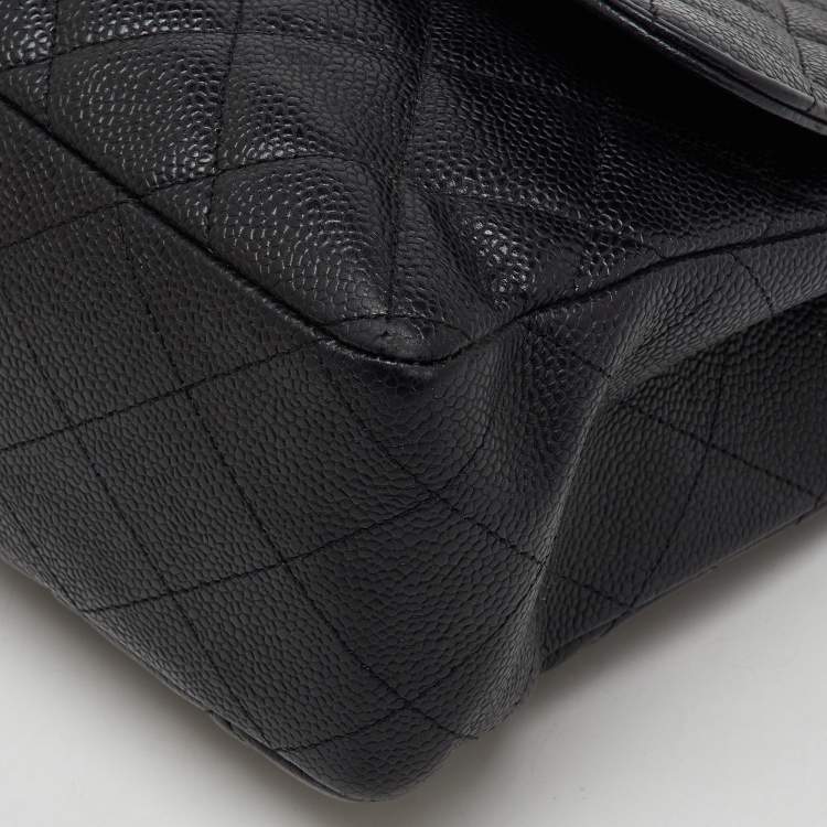 Pre Owned Chanel Black Quilted Caviar Leather Jumbo Classic Single Flap Bag