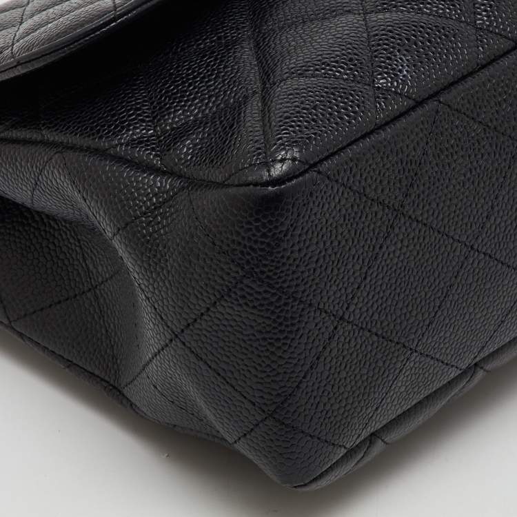 Pre Owned Chanel Black Quilted Caviar Leather Jumbo Classic Single Flap Bag