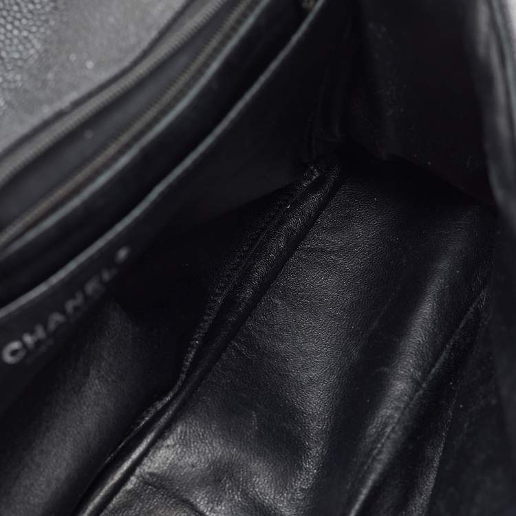 Pre Owned Chanel Black Quilted Caviar Leather Jumbo Classic Single Flap Bag