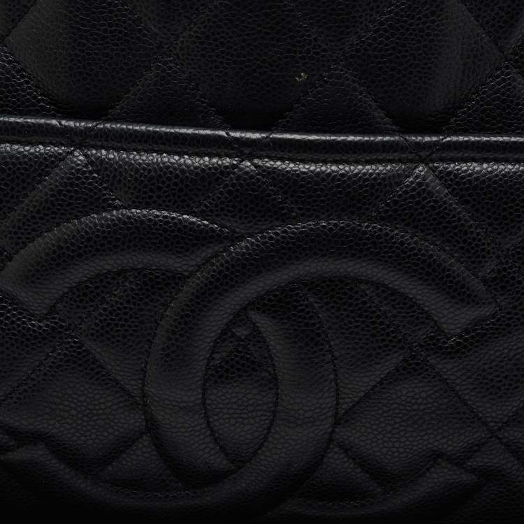 Pre Owned Chanel Black Quilted Caviar Soft Leather Medium Timeless Shopping Tote