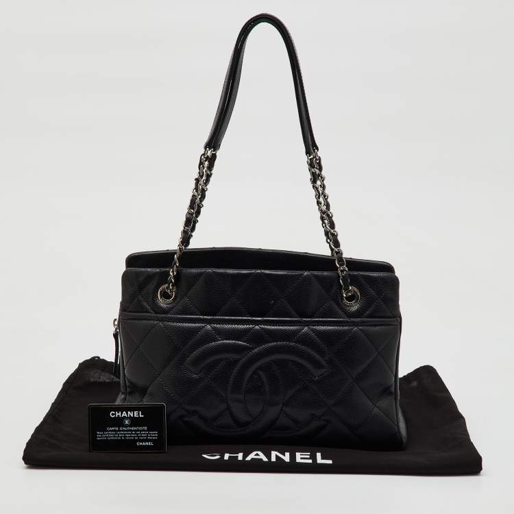 Pre Owned Chanel Black Quilted Caviar Soft Leather Medium Timeless Shopping Tote