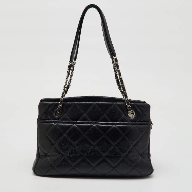Pre Owned Chanel Black Quilted Caviar Soft Leather Medium Timeless Shopping Tote