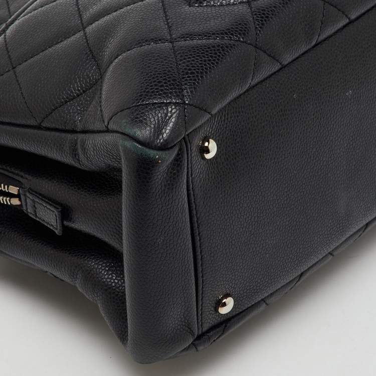Pre Owned Chanel Black Quilted Caviar Soft Leather Medium Timeless Shopping Tote