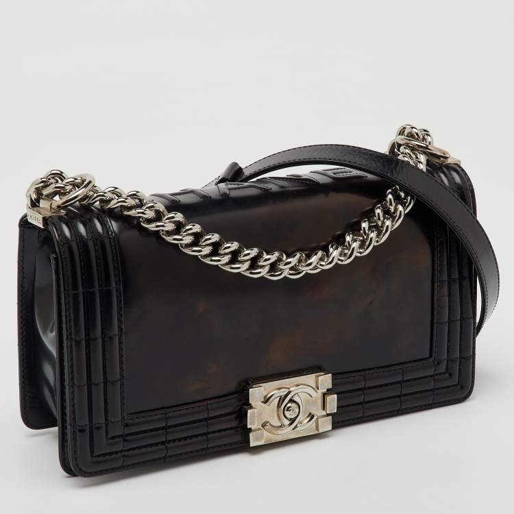 Pre Owned Chanel Black Leather Old Medium Reverso Boy Flap Bag
