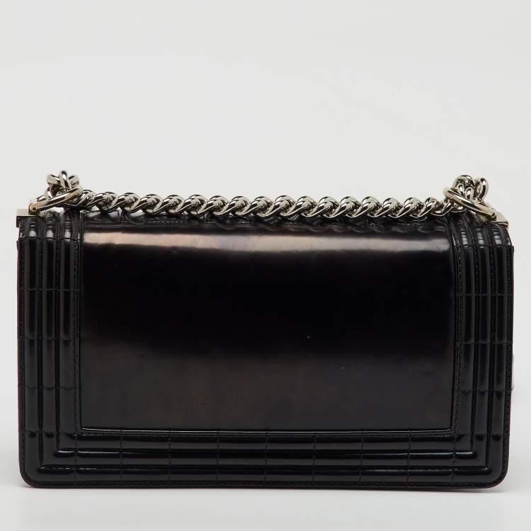 Pre Owned Chanel Black Leather Old Medium Reverso Boy Flap Bag