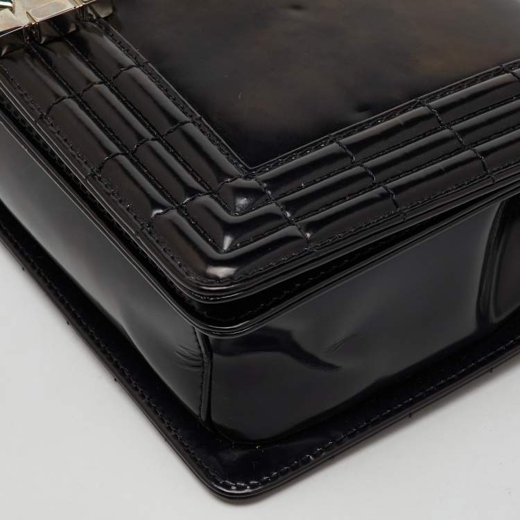 Pre Owned Chanel Black Leather Old Medium Reverso Boy Flap Bag