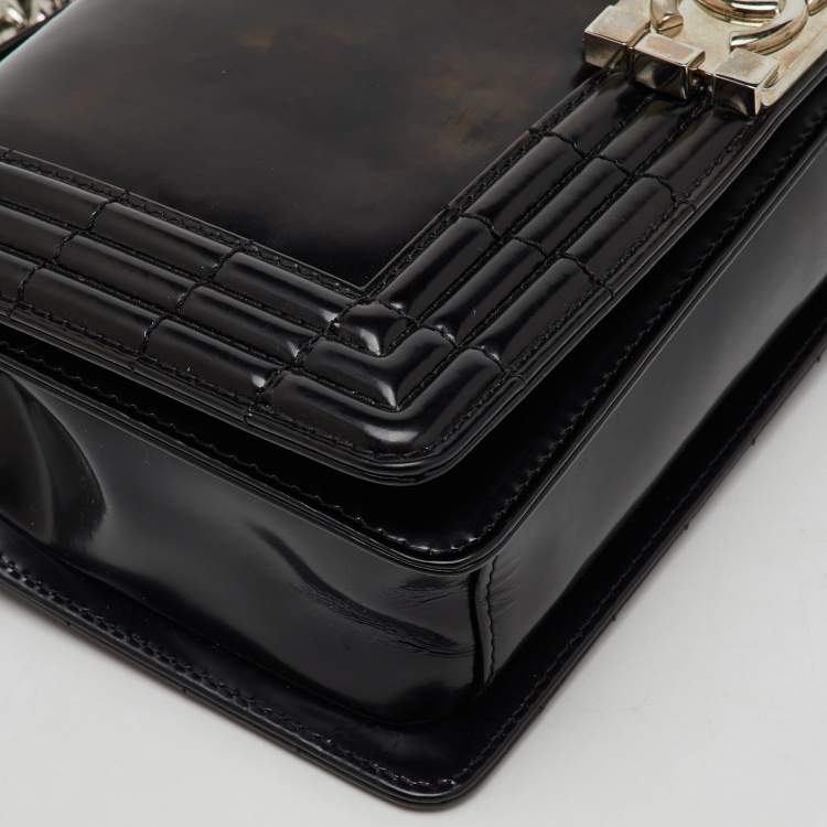 Pre Owned Chanel Black Leather Old Medium Reverso Boy Flap Bag