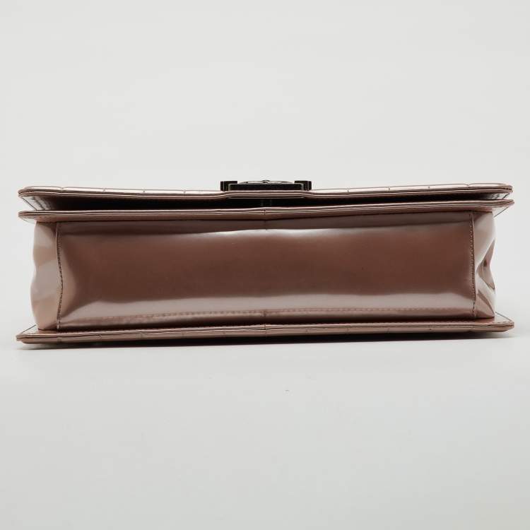 Pre Owned Chanel Beige Patent Leather Large Reverso Boy Flap Bag