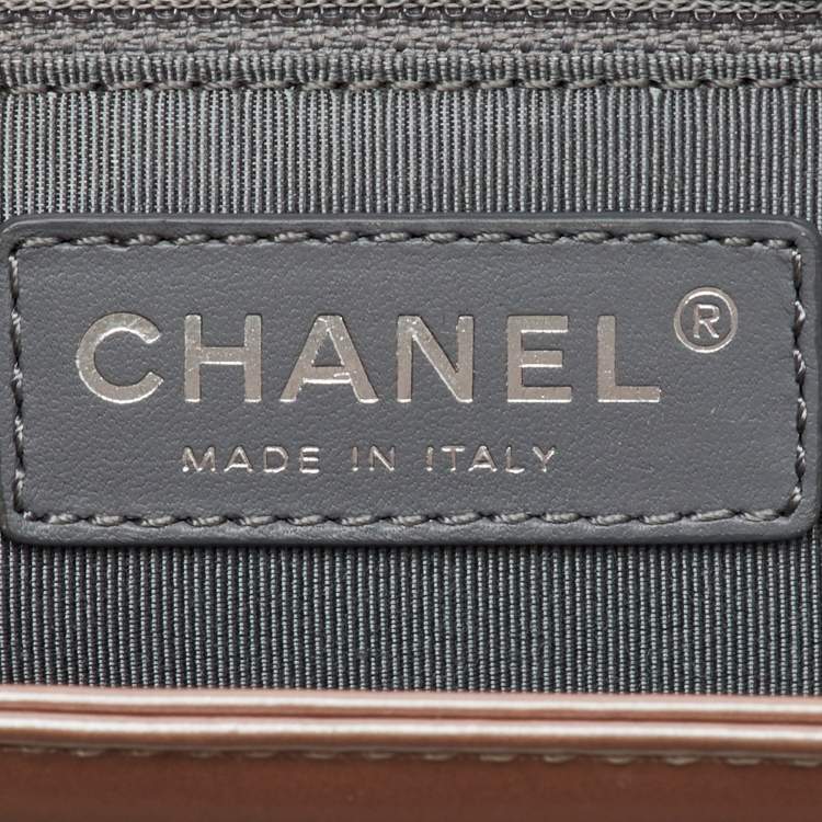 Pre Owned Chanel Beige Patent Leather Large Reverso Boy Flap Bag