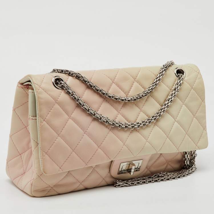 Pre Owned Chanel White/Pink Ombre Quilted Leather 2.55 Classic Reissue 277 Flap Bag