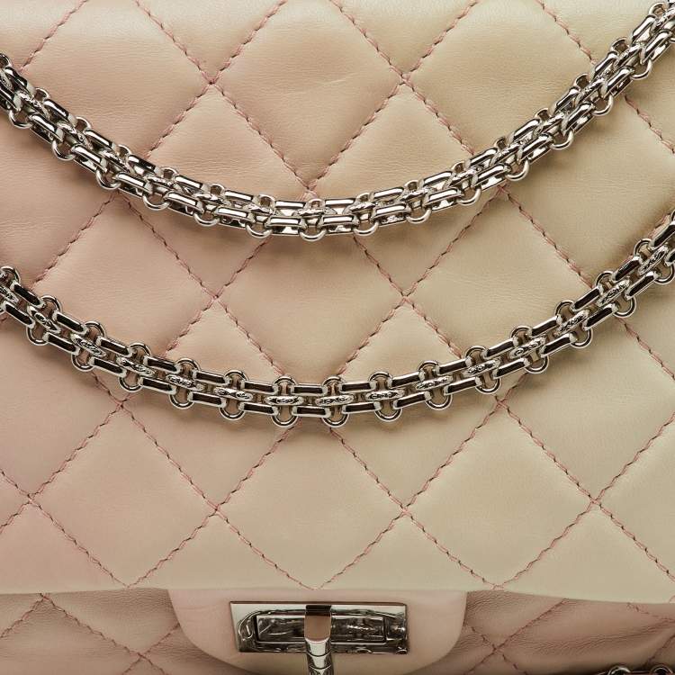 Pre Owned Chanel White/Pink Ombre Quilted Leather 2.55 Classic Reissue 277 Flap Bag