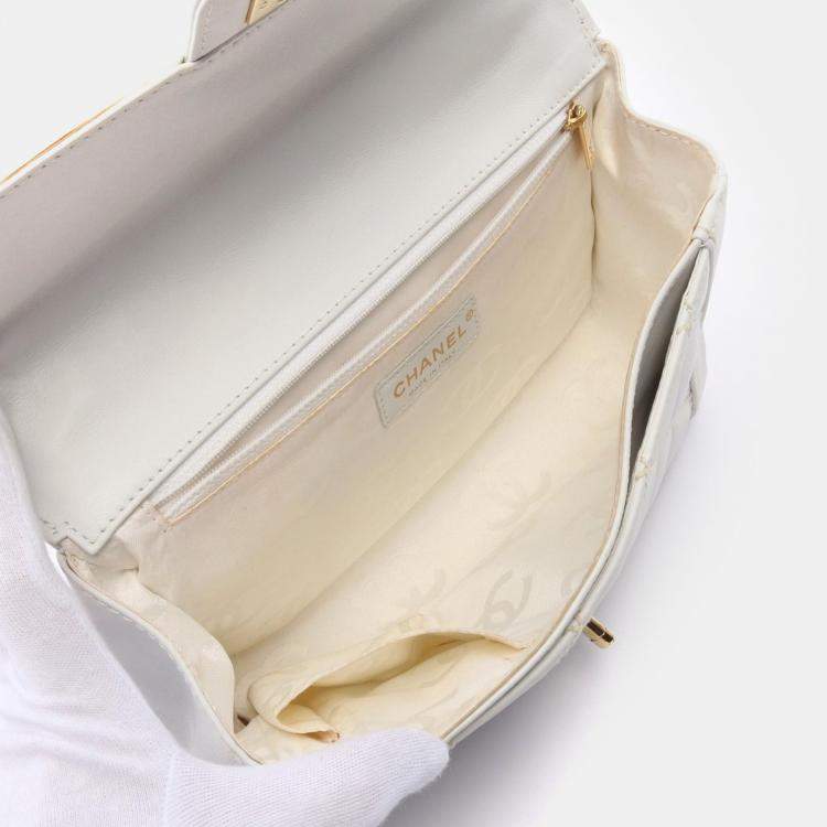 Pre Owned Chanel White Leather  Wild Stitch CC Coco Top Handle bag 