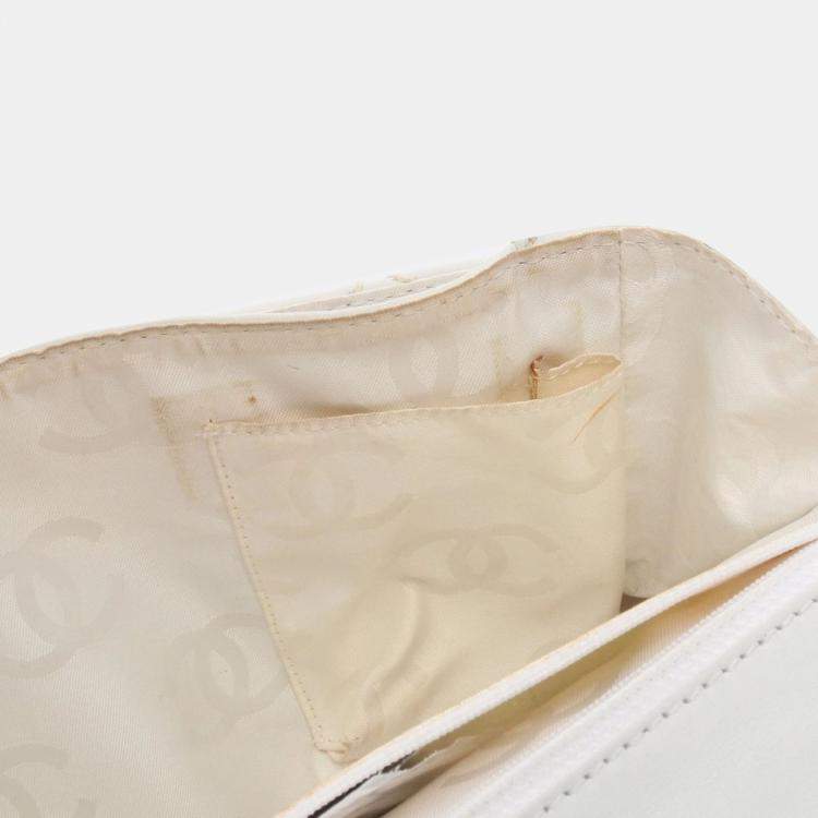 Pre Owned Chanel White Leather  Wild Stitch CC Coco Top Handle bag 