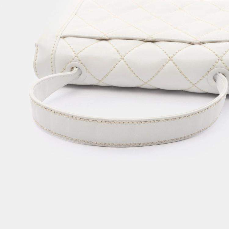 Pre Owned Chanel White Leather  Wild Stitch CC Coco Top Handle bag 
